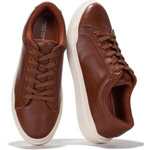 ⚡ Men Cognac Faux Leather Memory Foam Insole Lightweight Non Slip Sneakers